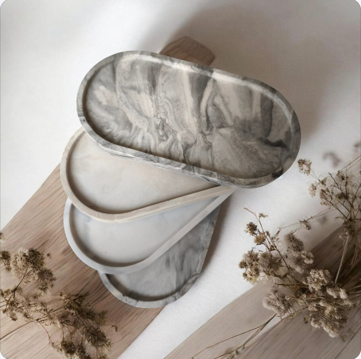 Plateau bijou marbré blanc et gris en Jesmonite – Home by maletim