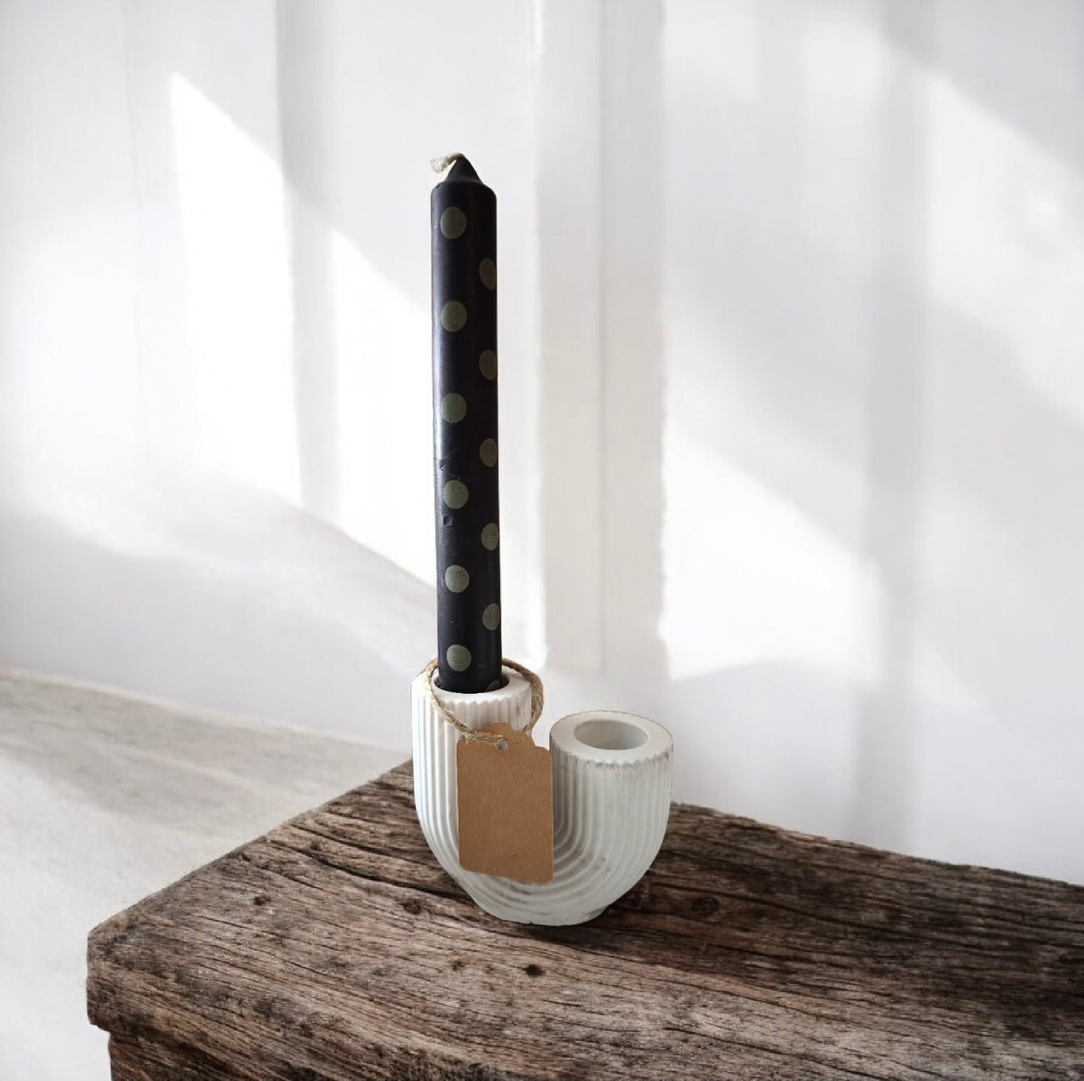 Bougeoir marbrée blanc et gris en Jesmonite – Home by maletim