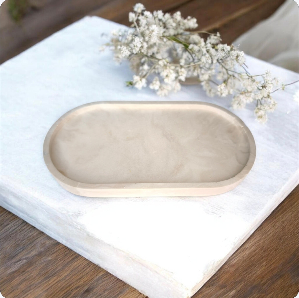 Plateau bijou marbré blanc et gris en Jesmonite – Home by maletim