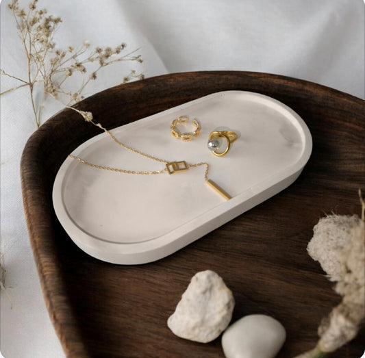 Plateau bijou marbré blanc et gris en Jesmonite – Home by maletim