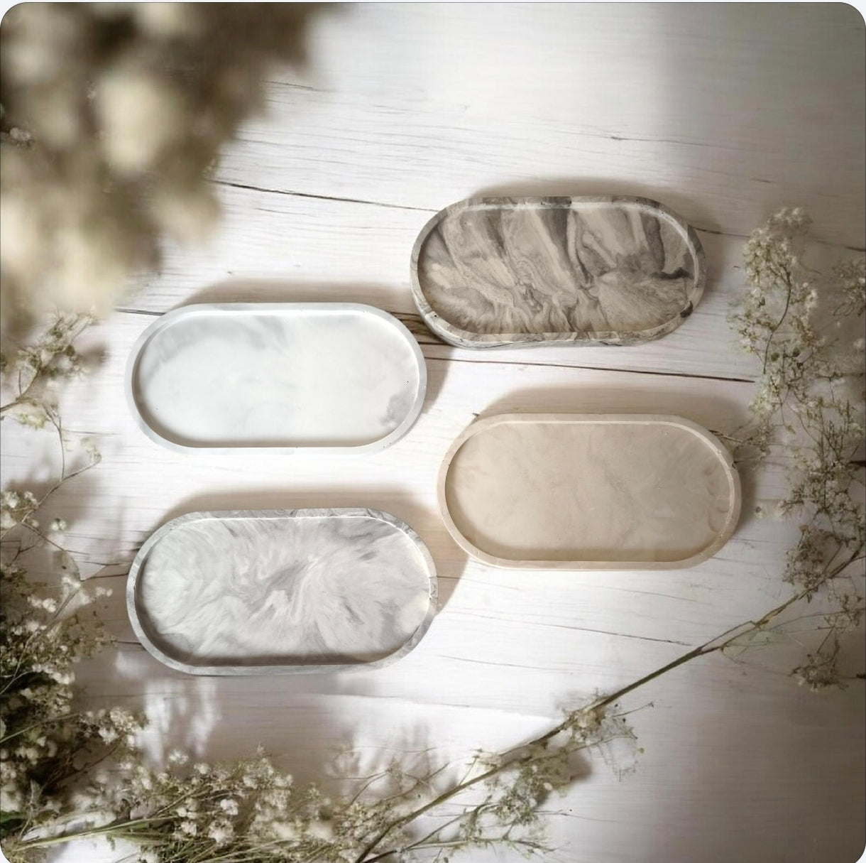 Plateau bijou marbré blanc et gris en Jesmonite – Home by maletim